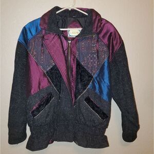 Vintage Karizma East Wool Mixed Fabric Patchwork Snow Ski Bomber Winter Jacket
